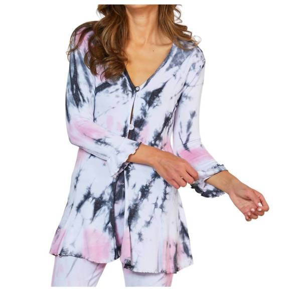 NEW FRENCH KYSS marble wash long button cardigan in pink - Picture 1 of 1